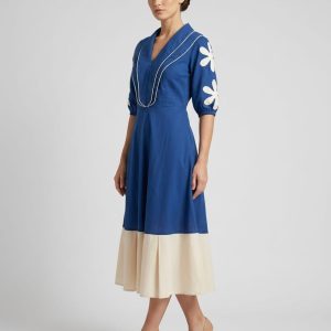 Desiretowear A-line blue embroidered casual dress