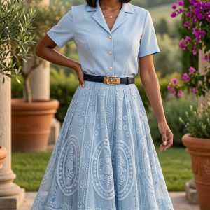 Desiretowear Elegant Sky Blue Lace Maxi Dress