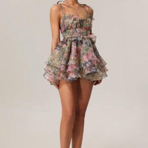 Desiretowear Women’s Floral Ruffle Mini Dress