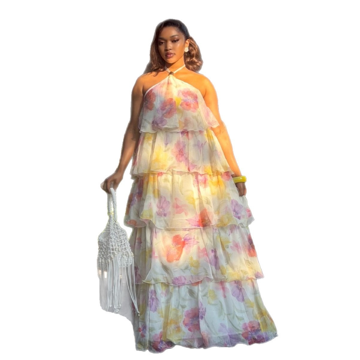 Printed Strapless Flounce Maxi Slip Dress - Image 4