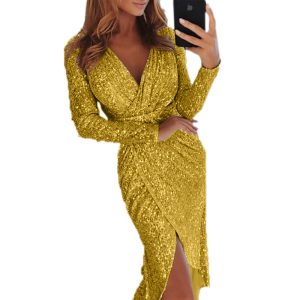 Woman Bronze Long-sleeved Party Wear Dress