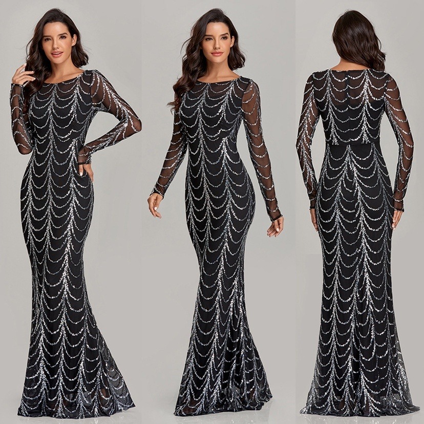 Sequins Women party Wear Dresses With Long Sleeves - Image 8