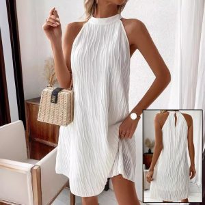 Fashion Dresses For Women Pure Color Halter Backless Casual Dress