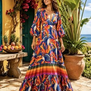 European And American Independent Station 2026 Spring Amazon New Foreign Trade Printing And Dyeing Sexy Temperament Gentle Dress Dress