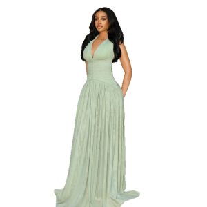Womens Halter-neck Backless Maxi Dress