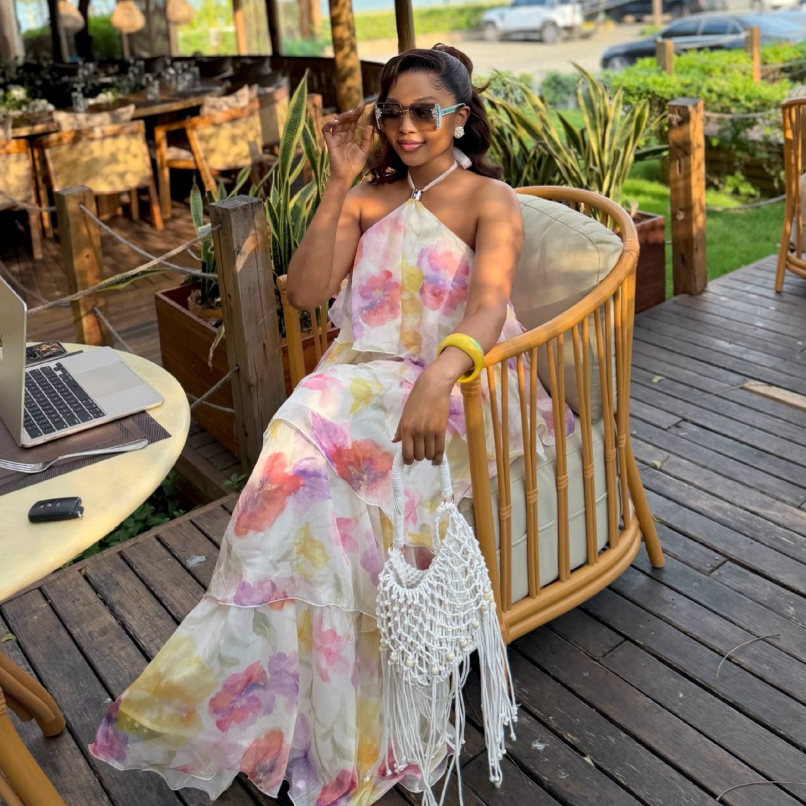 Printed Strapless Flounce Maxi Slip Dress - Image 5