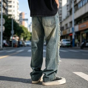 Mens Distressed Baggy Casual Pants With Rips