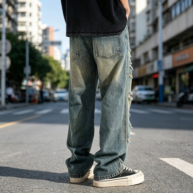 Mens Distressed Baggy Casual Pants With Rips - Image 2