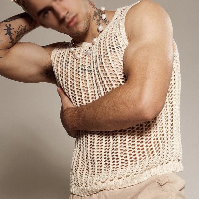Mens Loose-Fit Casual Hollow-Out Vest - Image 2