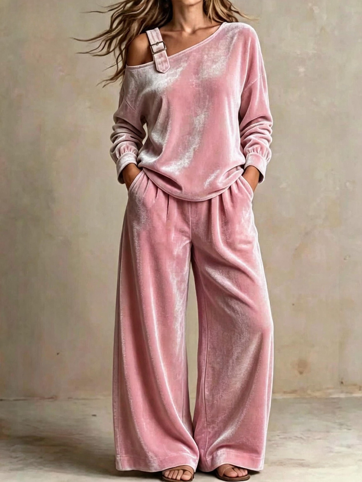Off-shoulder Women's Velvet cord set - Image 2