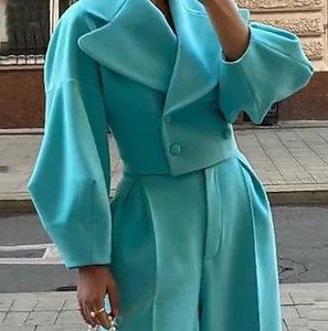 Sky Blue Clour High Waist Pants Suit