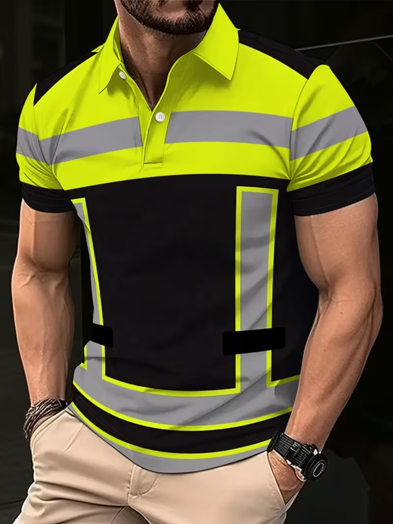 Mens Short-sleeve Digital-print Polo T-Shirt - Image 4