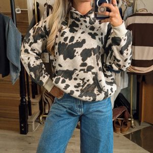 Women’s Printed Loose-Fit Pullover Hoodie