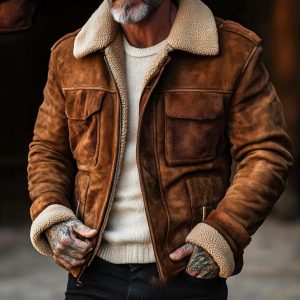 Men’s Coat Top Lambswool Lapel Zip Jacket