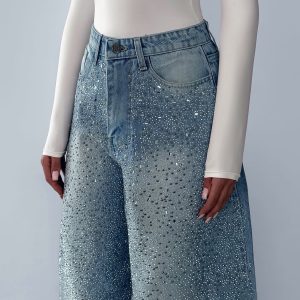 Irregular Rhinestone Jeans