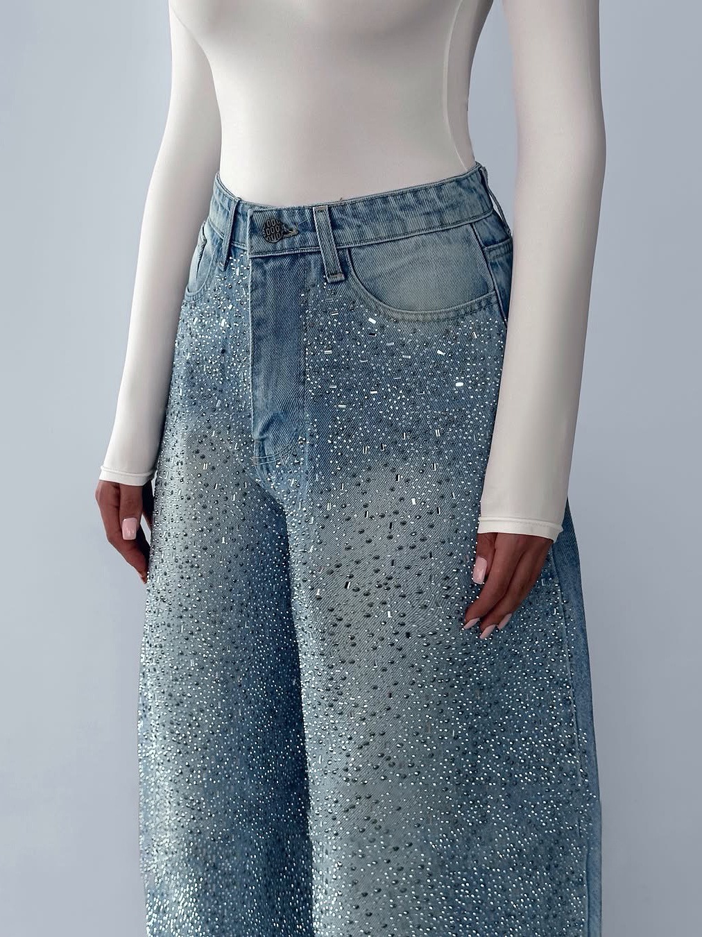 Irregular Rhinestone Jeans - Image 2