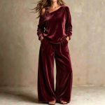 maroon velvet cord set