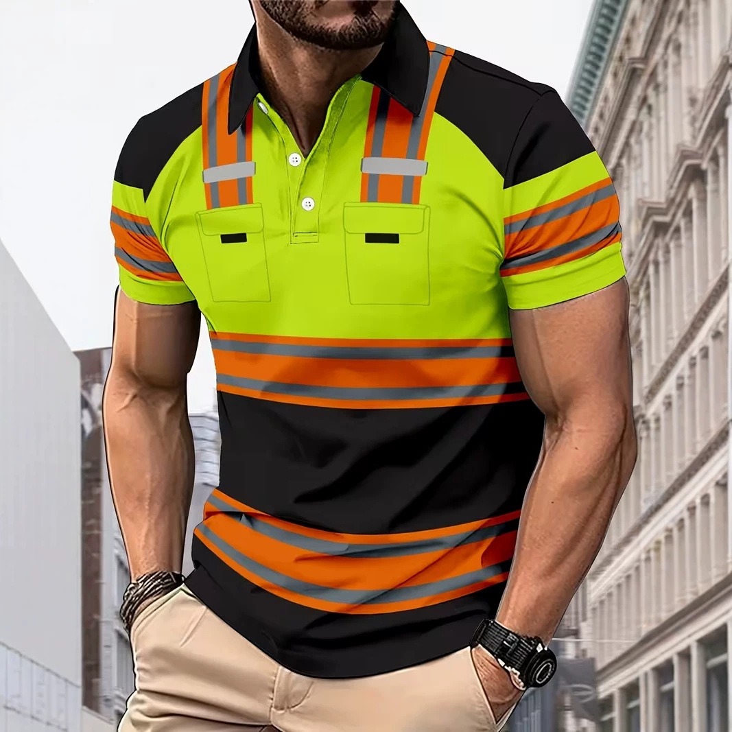 Mens Short-sleeve Digital-print Polo T-Shirt - Image 3