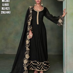 black anarkali suit with embroidered dupatta