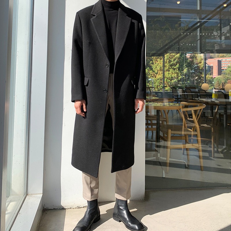 Mens Long Trench Wool Coat Casual Outerwear - Image 4