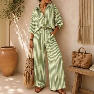 Fashion Striped Women’s Long Sleeves Cord Set