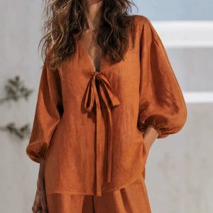 Women Lace-up Jacket Straight Pants Two-piece Set Casual Dress&Cord Set