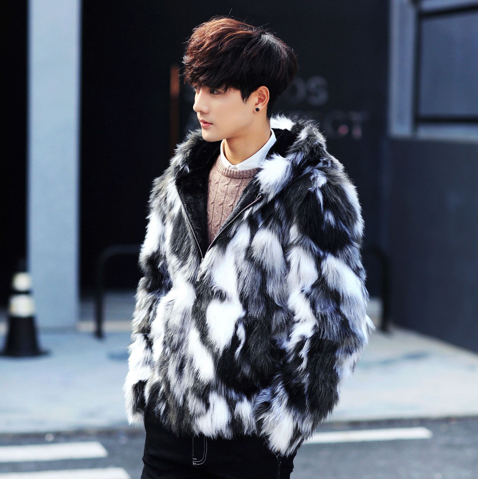 Men's Faux Leather Warm Coat - Image 3