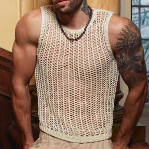 Mens Loose-Fit Casual Hollow-Out Vest