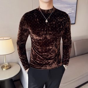 Velvet Half-High Collar T-Shirt