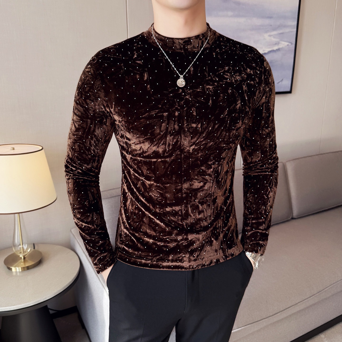 Velvet Half-High Collar T-Shirt - Image 2