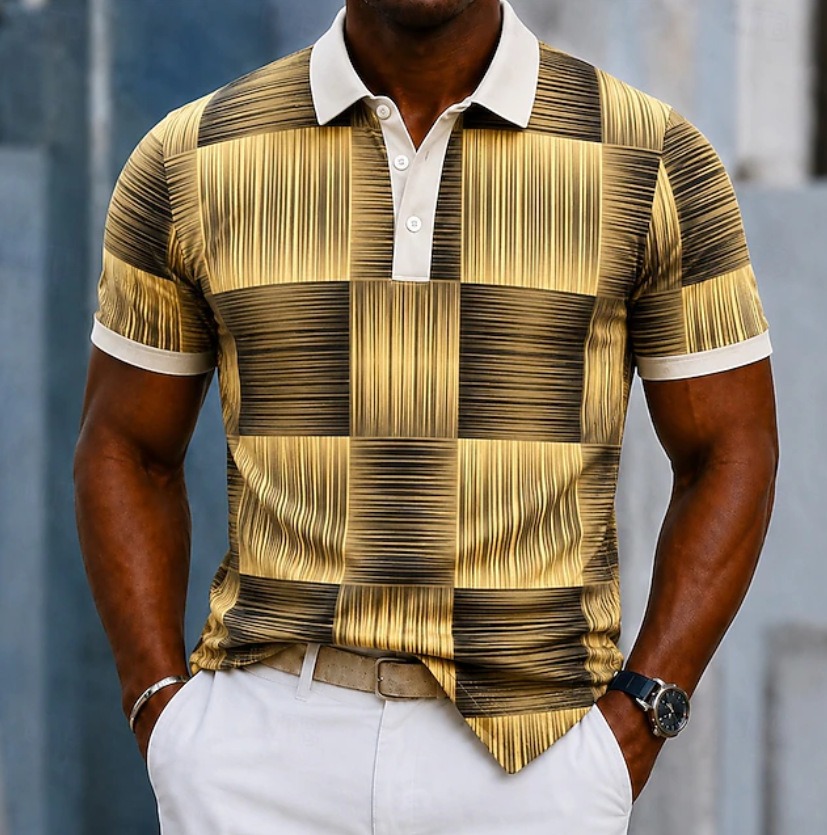 Mens Short-sleeve Digital-print Polo T-Shirt - Image 5