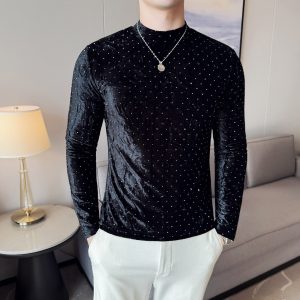 Velvet Half-High Collar T-Shirt