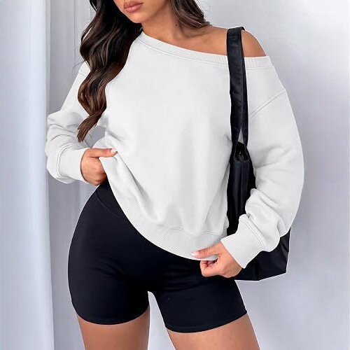 women Solid-color Loose-fit Casual Hoodie