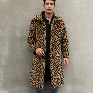 Men’s Square Collar Imitation Fur Long Coat Overcoat