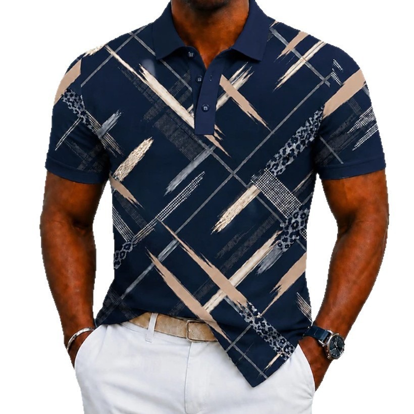 Mens Short-sleeve Digital-print Polo T-Shirt - Image 7