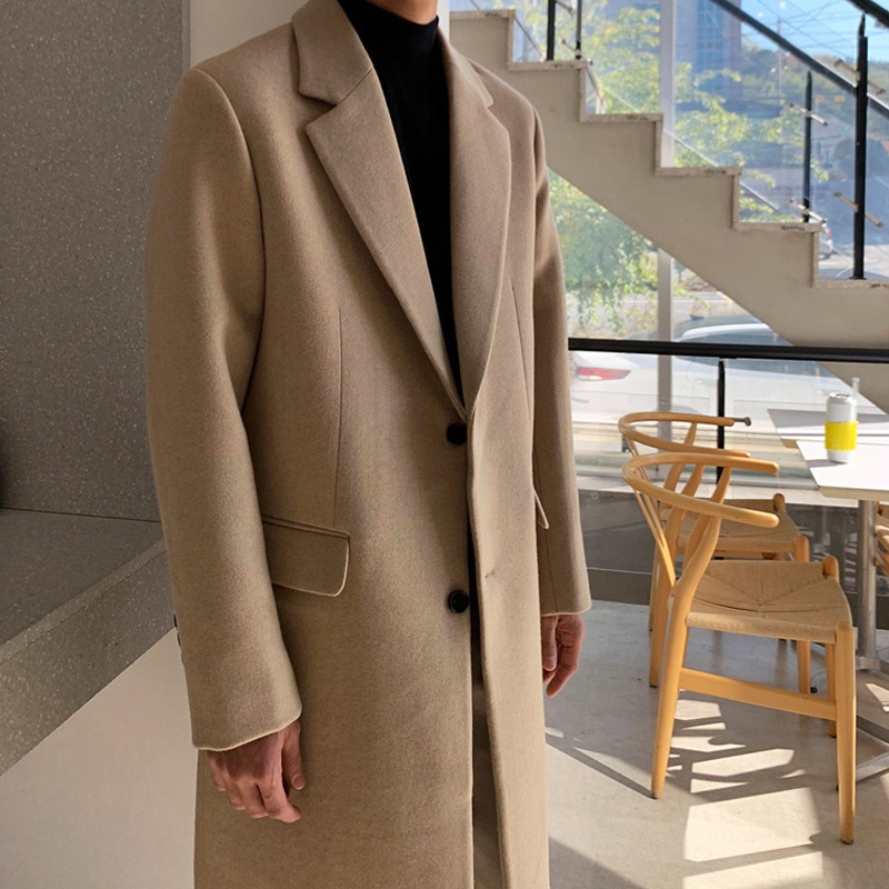 Mens Long Trench Wool Coat Casual Outerwear - Image 3