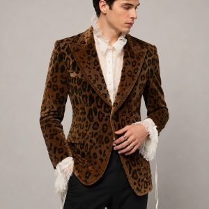 Men Leopard Print Velvet Blazer