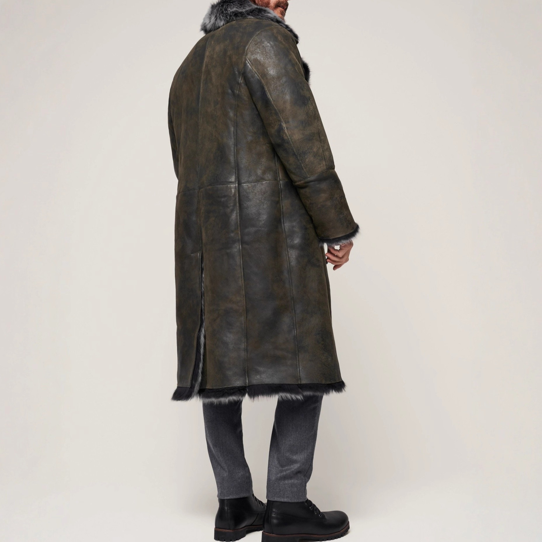 Double-breasted Wide Lapel Long-haired Men's Long Fur Coat - Image 3