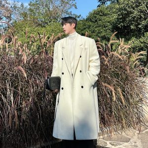 Double Breasted Temperament Woolen Coat Two Colors