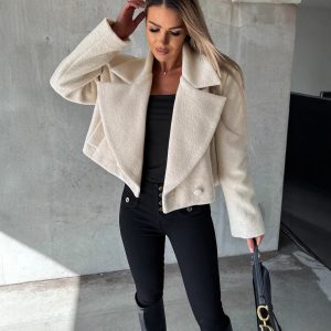 Trendy Woolen Cropped Oversized Coat With A Stand-up Collar In A Solid Color