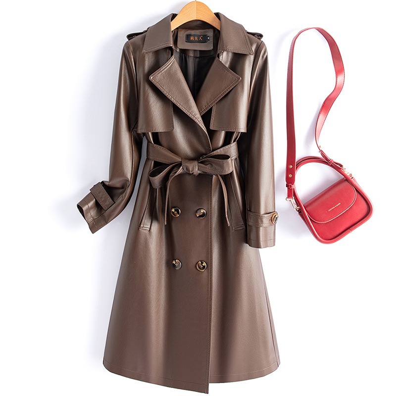 Womens New-style Fashionable Slimming Sheepskin Trench Coat - Image 7