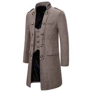 European Size Mid-length Men’s Herringbone Overcoat