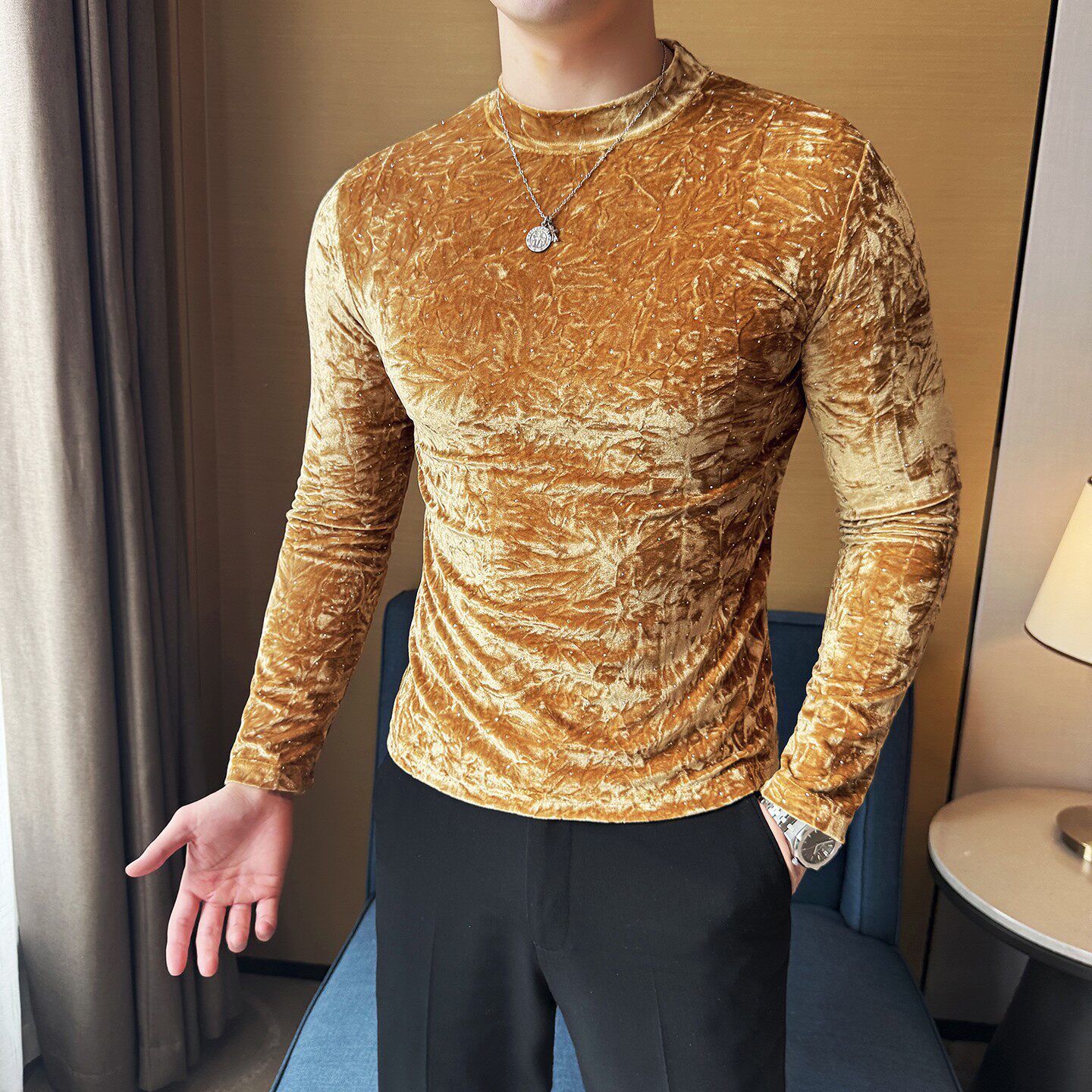 Velvet Half-High Collar T-Shirt - Image 4