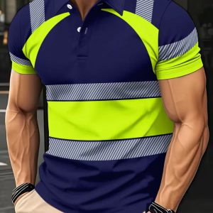 Mens Short-sleeve Digital-print Polo T-Shirt
