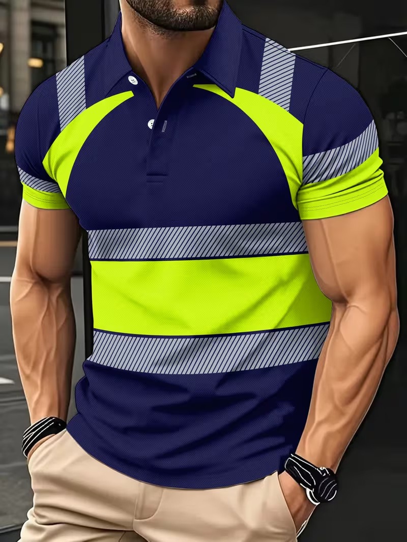 Mens Short-sleeve Digital-print Polo T-Shirt - Image 2