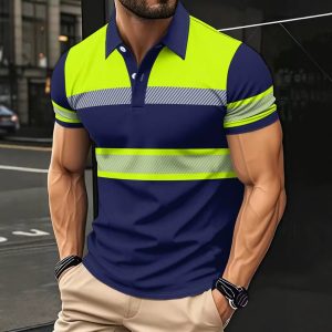 Mens Short-sleeve Digital-print Polo T-Shirt