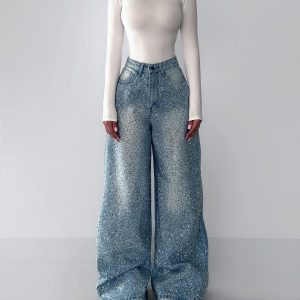 Irregular Rhinestone Jeans