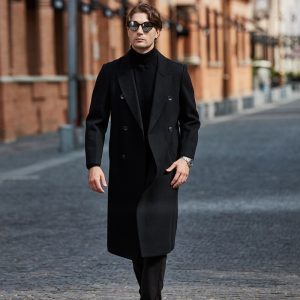 Mens Pure Wool Double-breasted Wool Overcoat