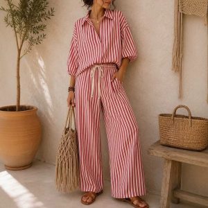 Fashion Striped Women’s Long Sleeves Cord Set