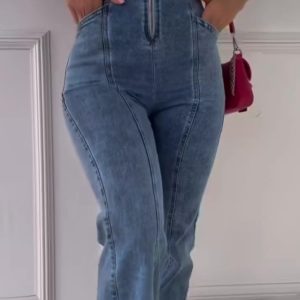 Sleeveless Paneled Zipper Denim Jumpsuit
